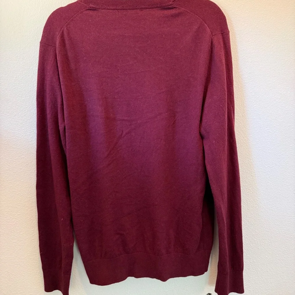 Banana Republic Mens V-Neck Sweater Burgundy Maroon Cotton Blend Size M Holiday